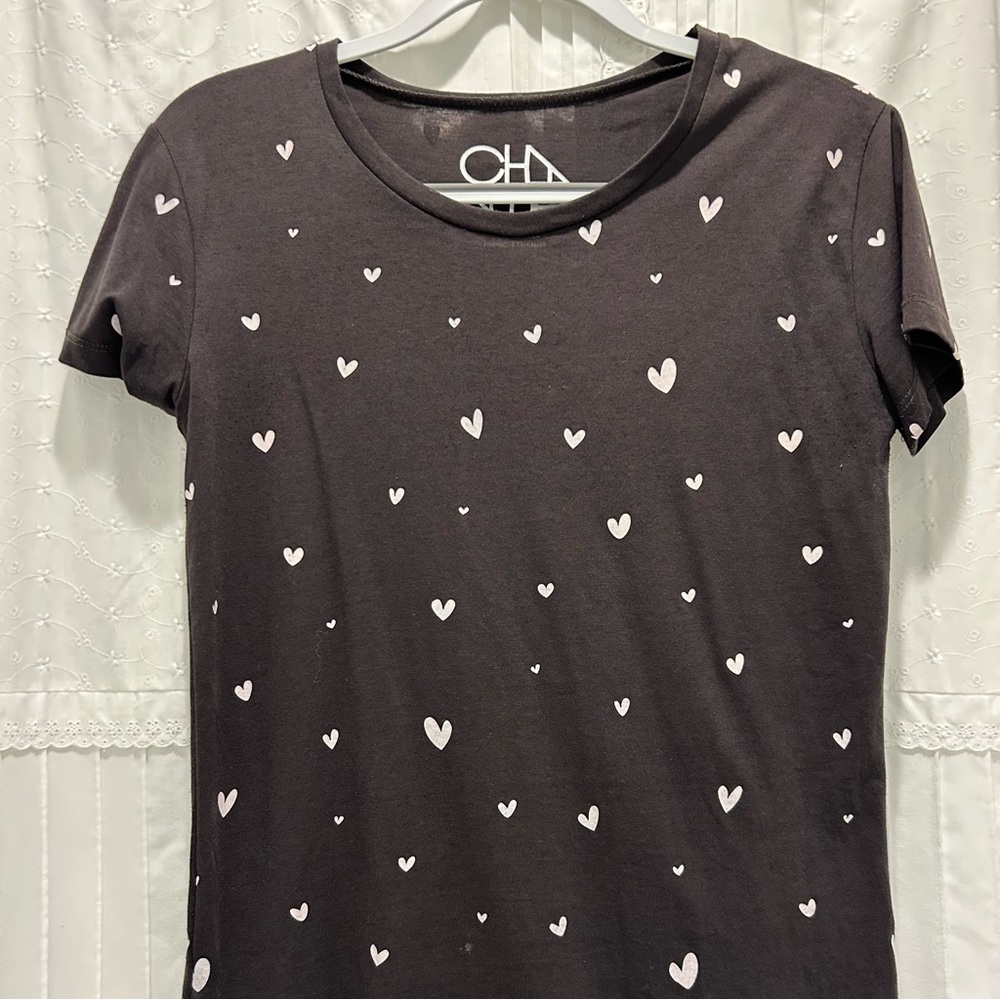 Black Heart Pattern T Shirt